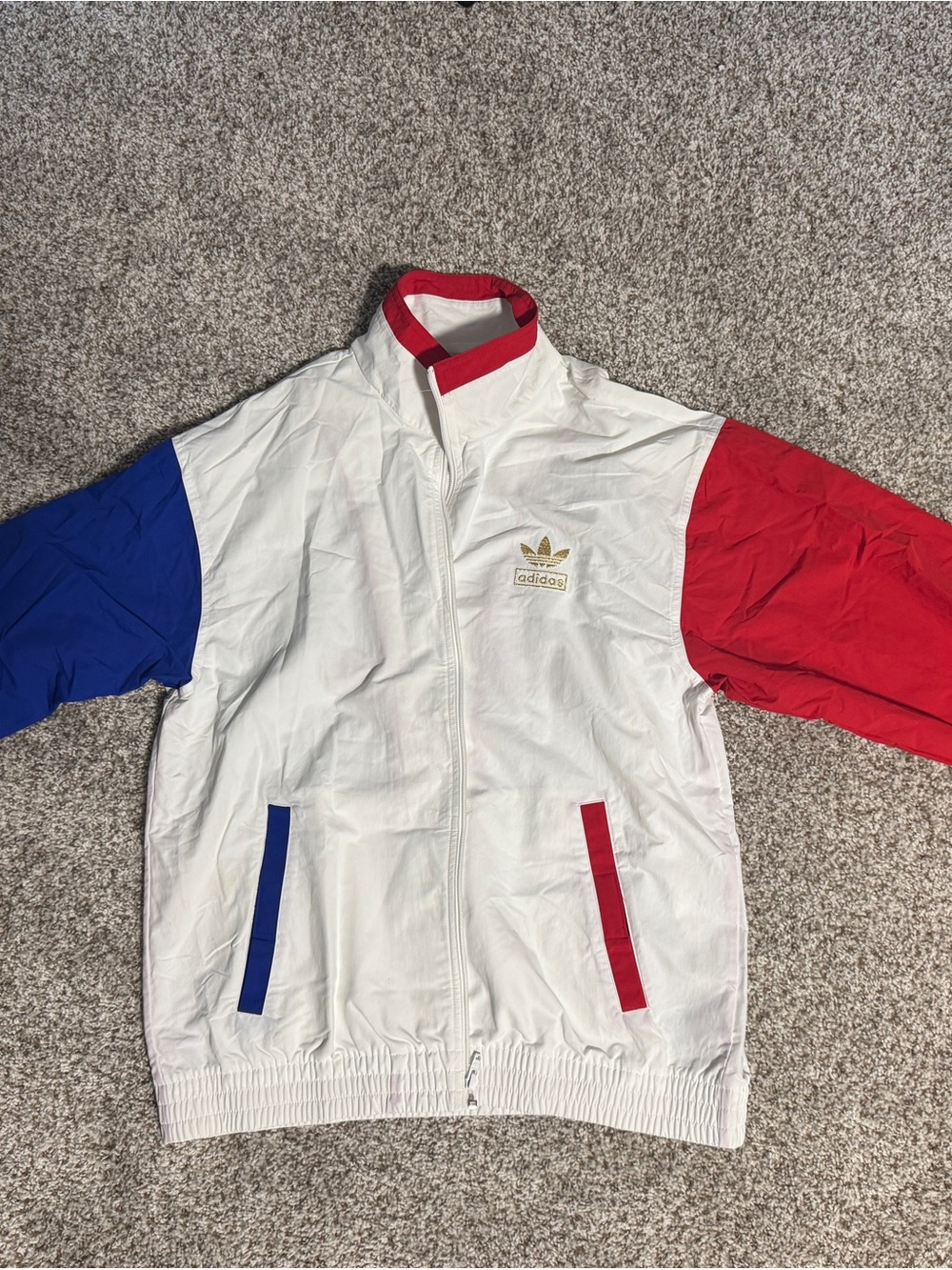 Adidas White Windbreaker Jacket with Red & Blue Sleeves